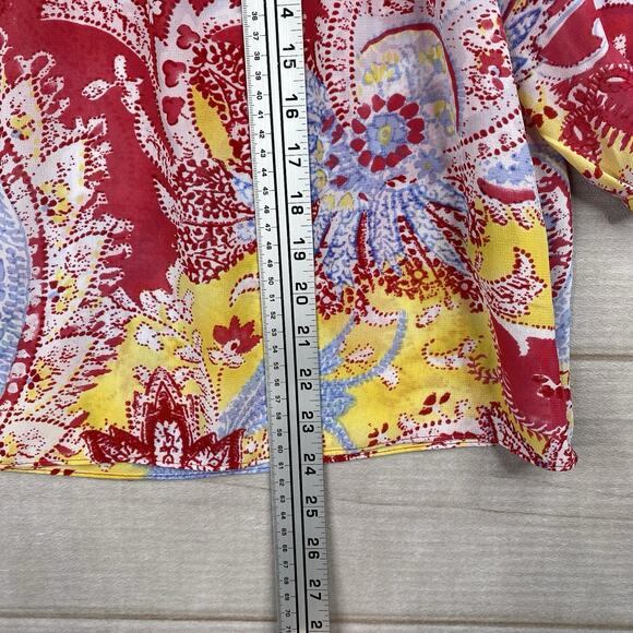 Chaps Ralph Lauren Top Womens M Red Paisley Colorful Peasant Boho Artsy Sheer - Picture 3 of 7